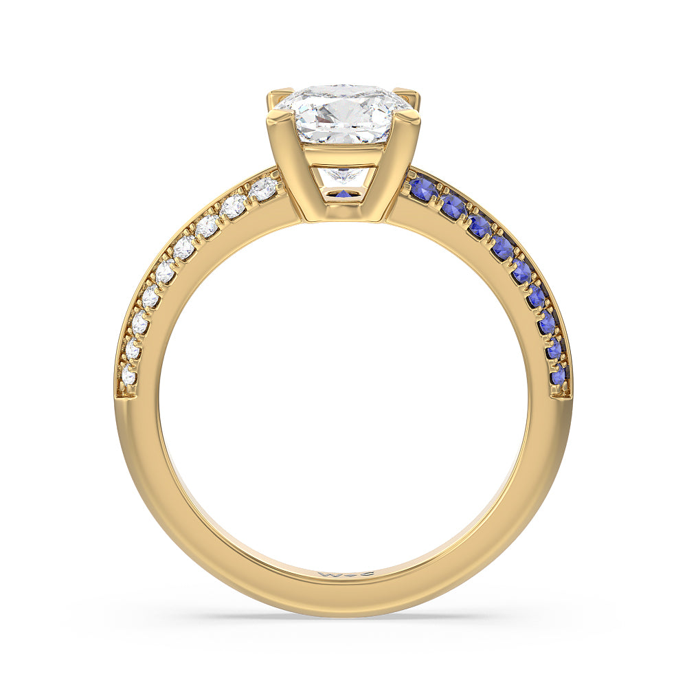 Muscari Bloom Knife Edge Engagement Ring with Cushion Cut Diamond in 14KT Yellow Gold view 2

