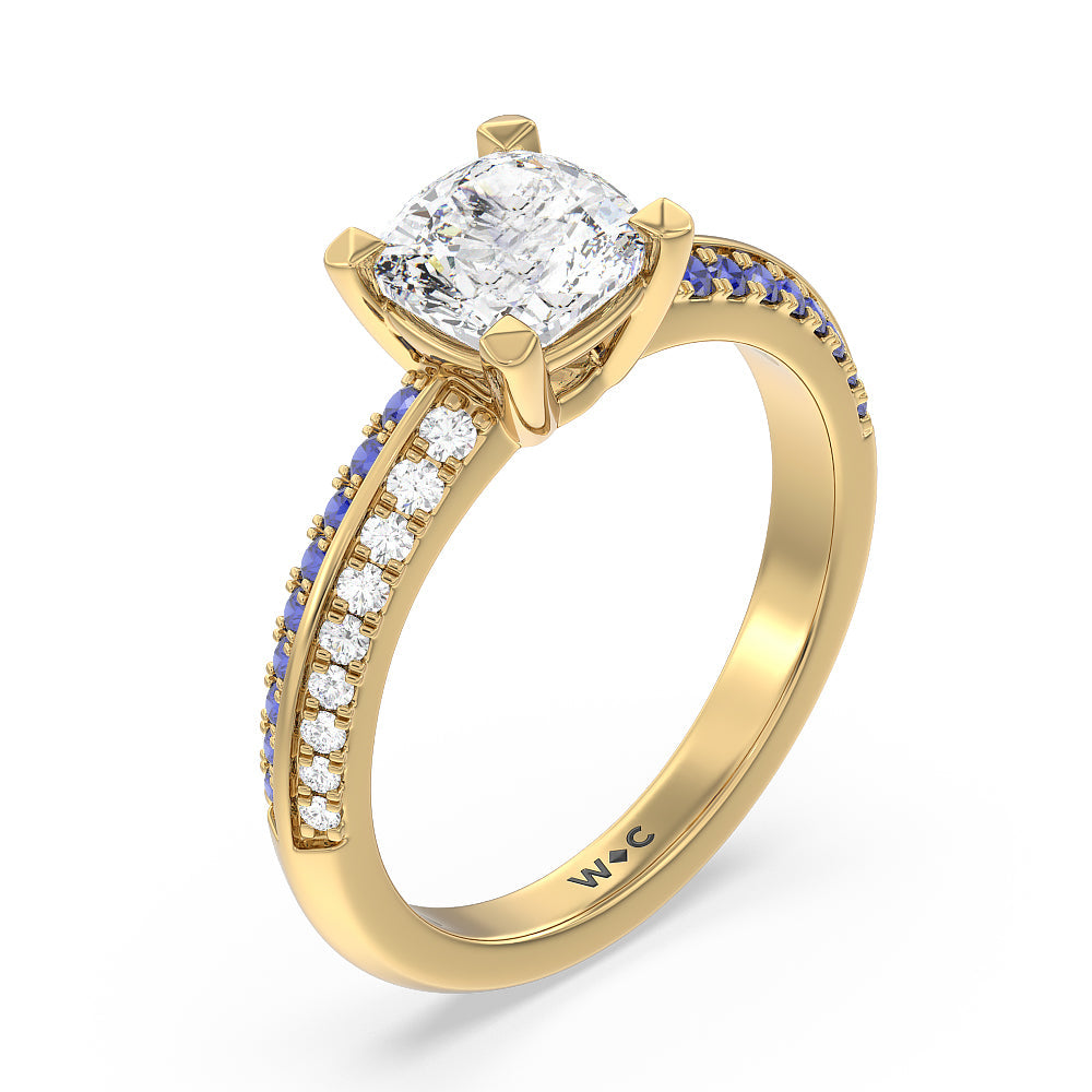 Muscari Bloom Knife Edge Engagement Ring with Cushion Cut Diamond in 14KT Yellow Gold view 3
