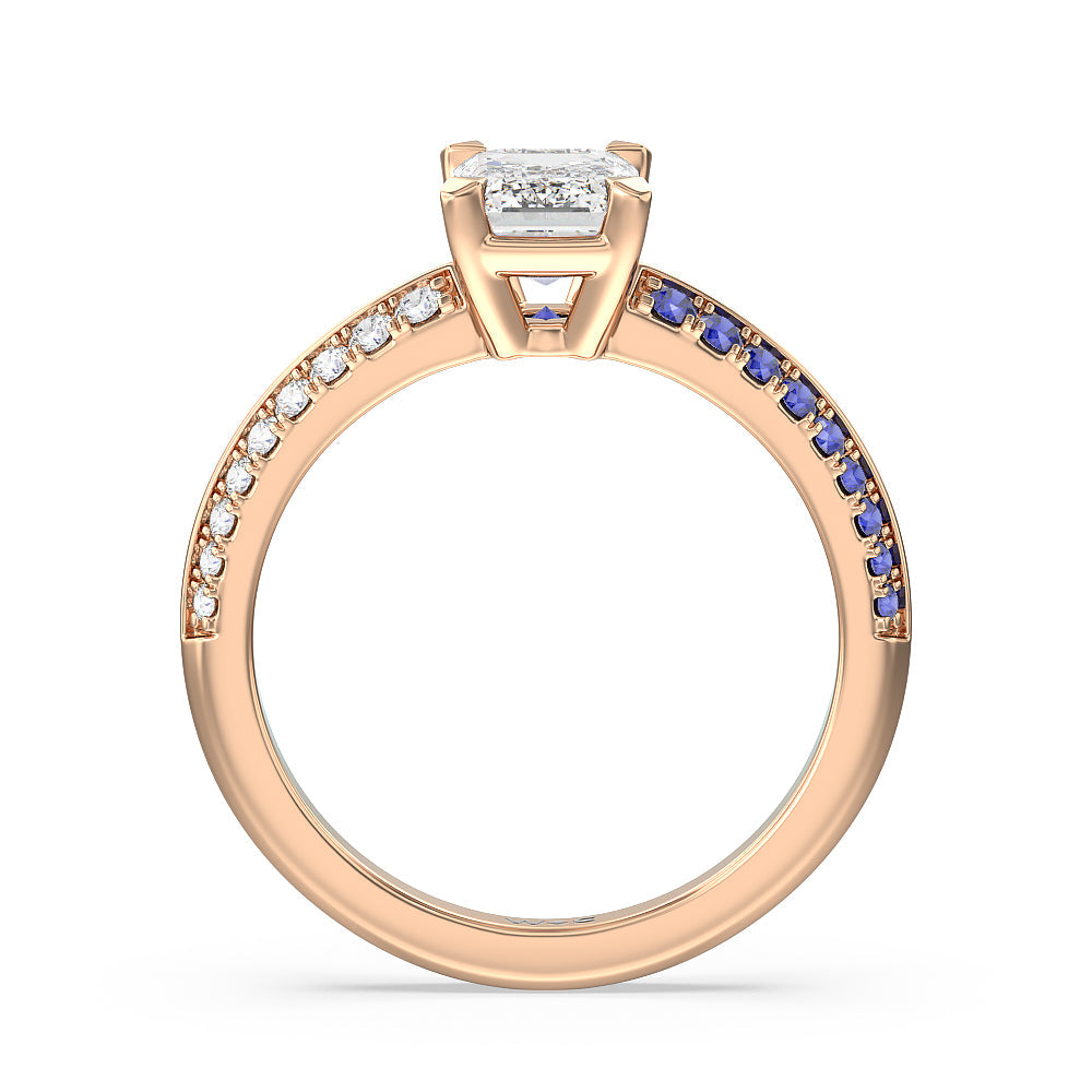 Muscari Bloom Knife Edge Engagement Ring with Emerald Cut Diamond in 14KT Rose Gold view 2
