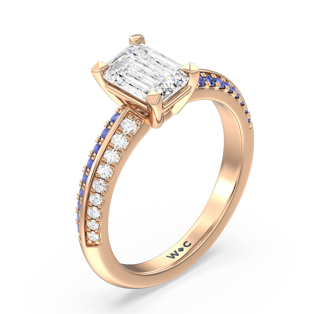 Muscari Bloom Knife Edge Engagement Ring with Emerald Cut Diamond in 14KT Rose Gold view 3
