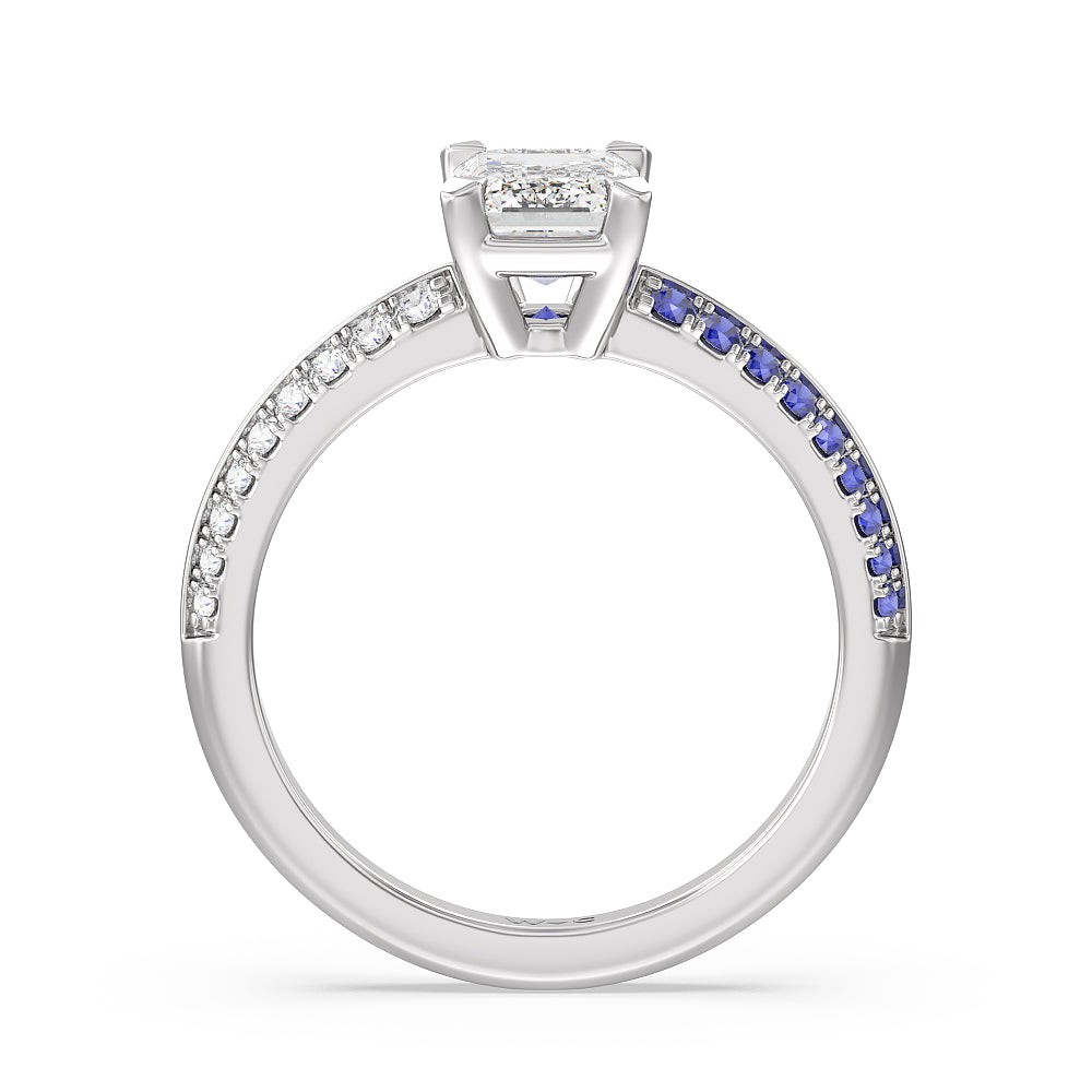 Muscari Bloom Knife Edge Engagement Ring with Emerald Cut Diamond in 14KT Platinum view 2
