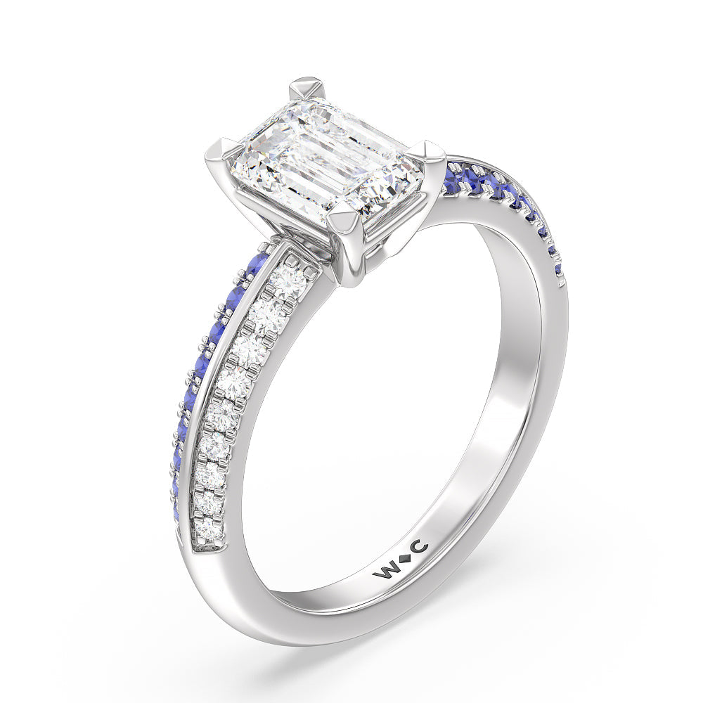 Muscari Bloom Knife Edge Engagement Ring with Emerald Cut Diamond in 14KT Platinum view 3
