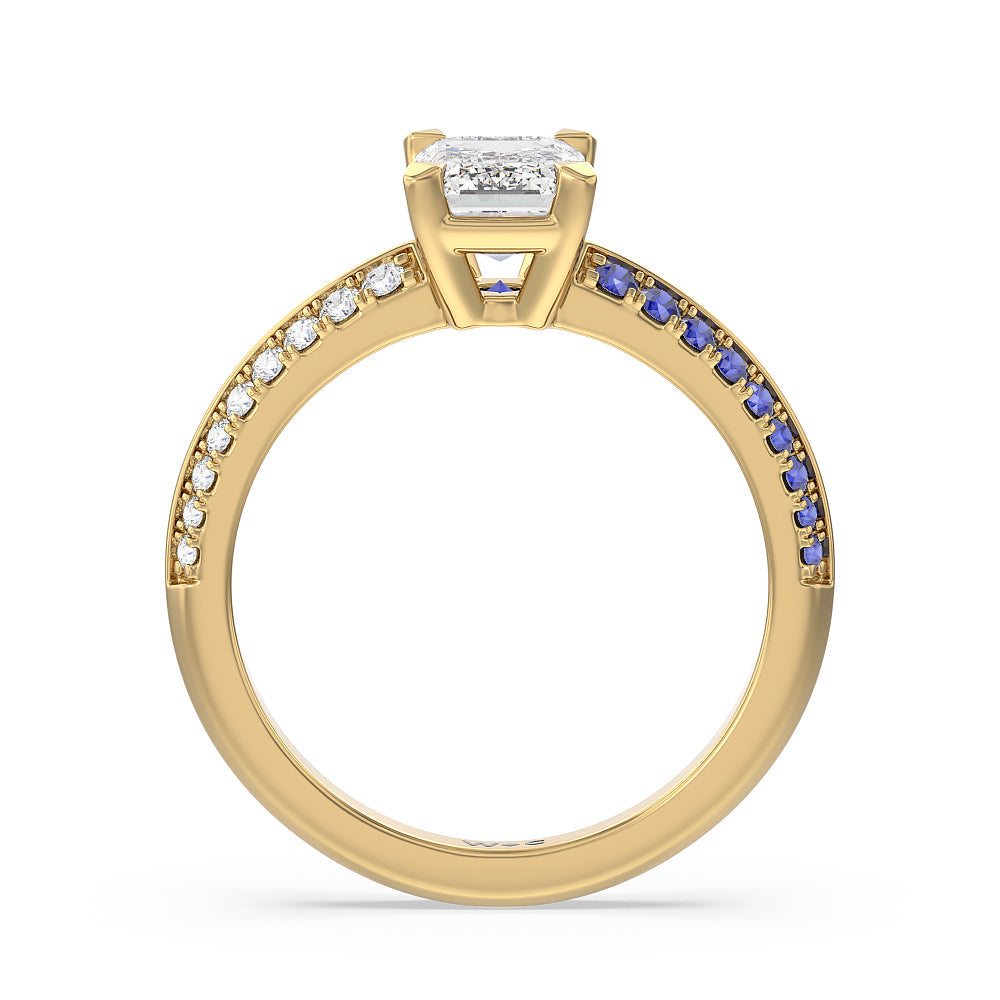 Muscari Bloom Knife Edge Engagement Ring with Emerald Cut Diamond in 14KT Yellow Gold view 2
