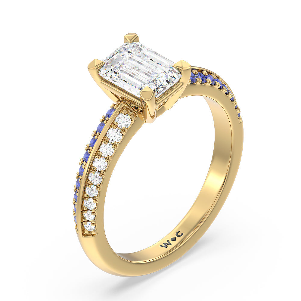 Muscari Bloom Knife Edge Engagement Ring with Emerald Cut Diamond in 14KT Yellow Gold view 3

