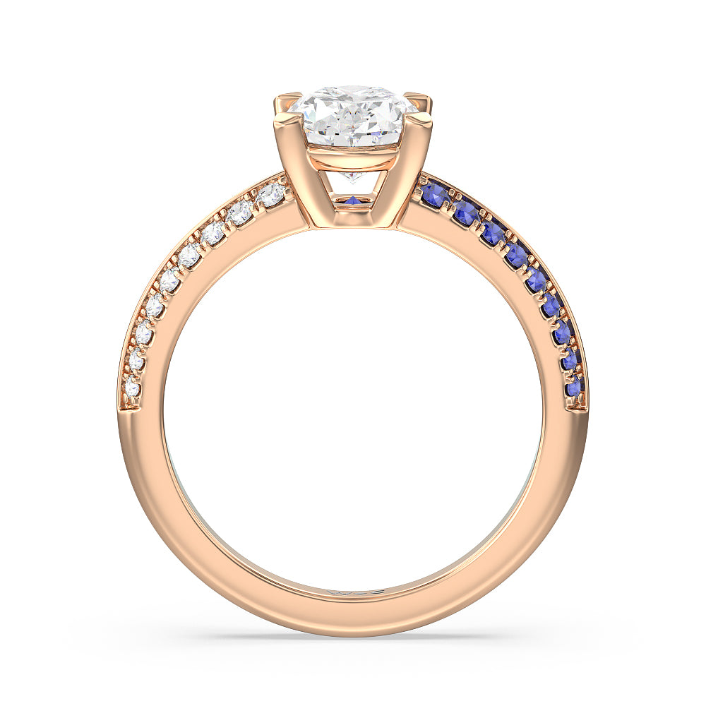 Muscari Bloom Knife Edge Engagement Ring with Oval Cut Diamond in 14KT Rose Gold view 2
