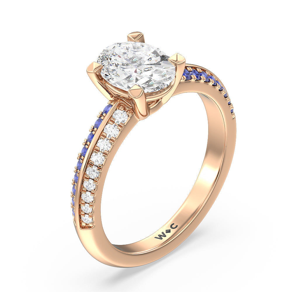 Muscari Bloom Knife Edge Engagement Ring with Oval Cut Diamond in 14KT Rose Gold view 3

