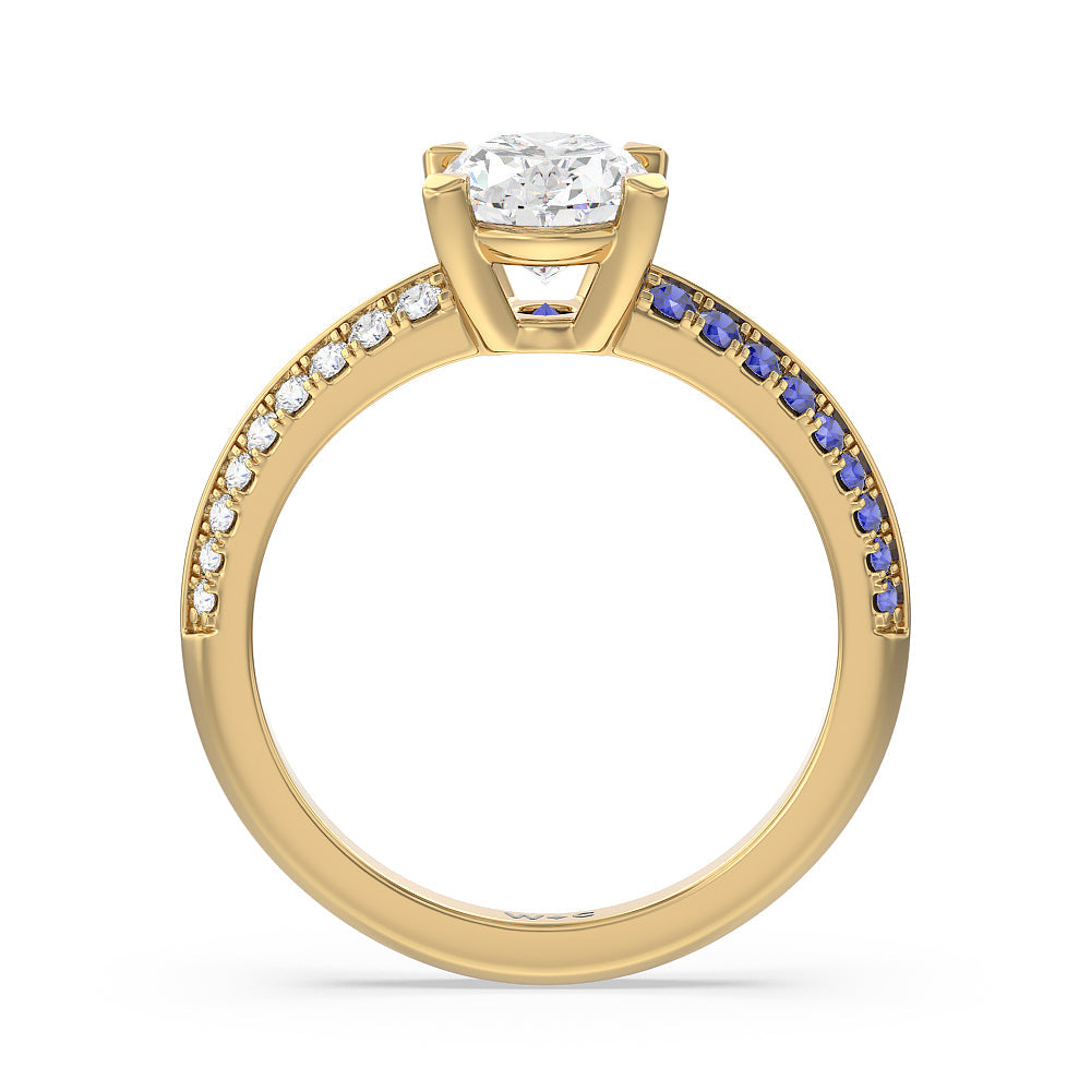 Muscari Bloom Knife Edge Engagement Ring with Oval Cut Diamond in 14KT Yellow Gold view 2
