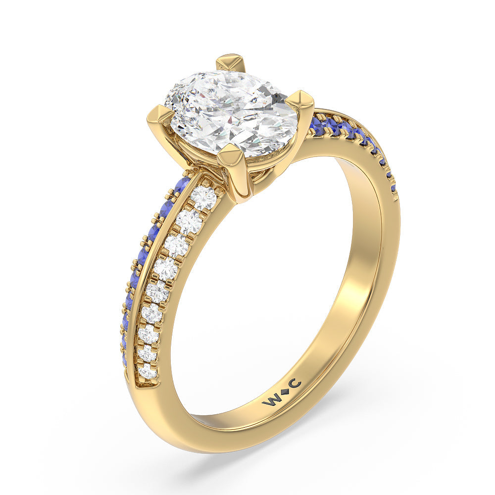 Muscari Bloom Knife Edge Engagement Ring with Oval Cut Diamond in 14KT Yellow Gold view 3
