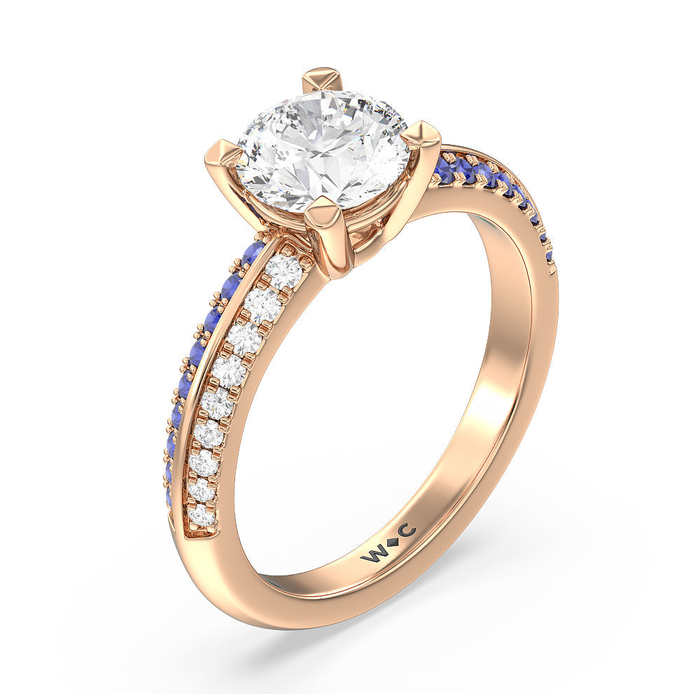 Muscari Bloom Knife Edge Engagement Ring with Round Cut Diamond in 14KT Rose Gold view 3
