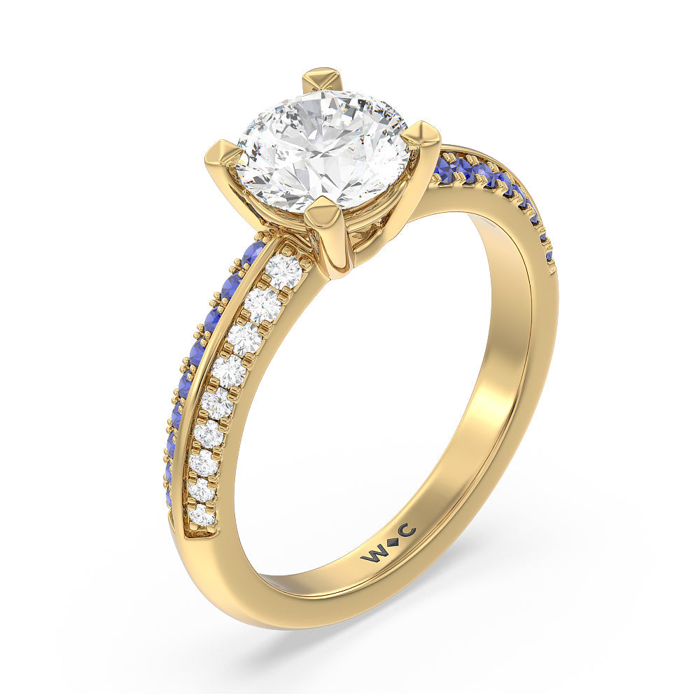 Muscari Bloom Knife Edge Engagement Ring with Round Cut Diamond in 14KT Yellow Gold view 3
