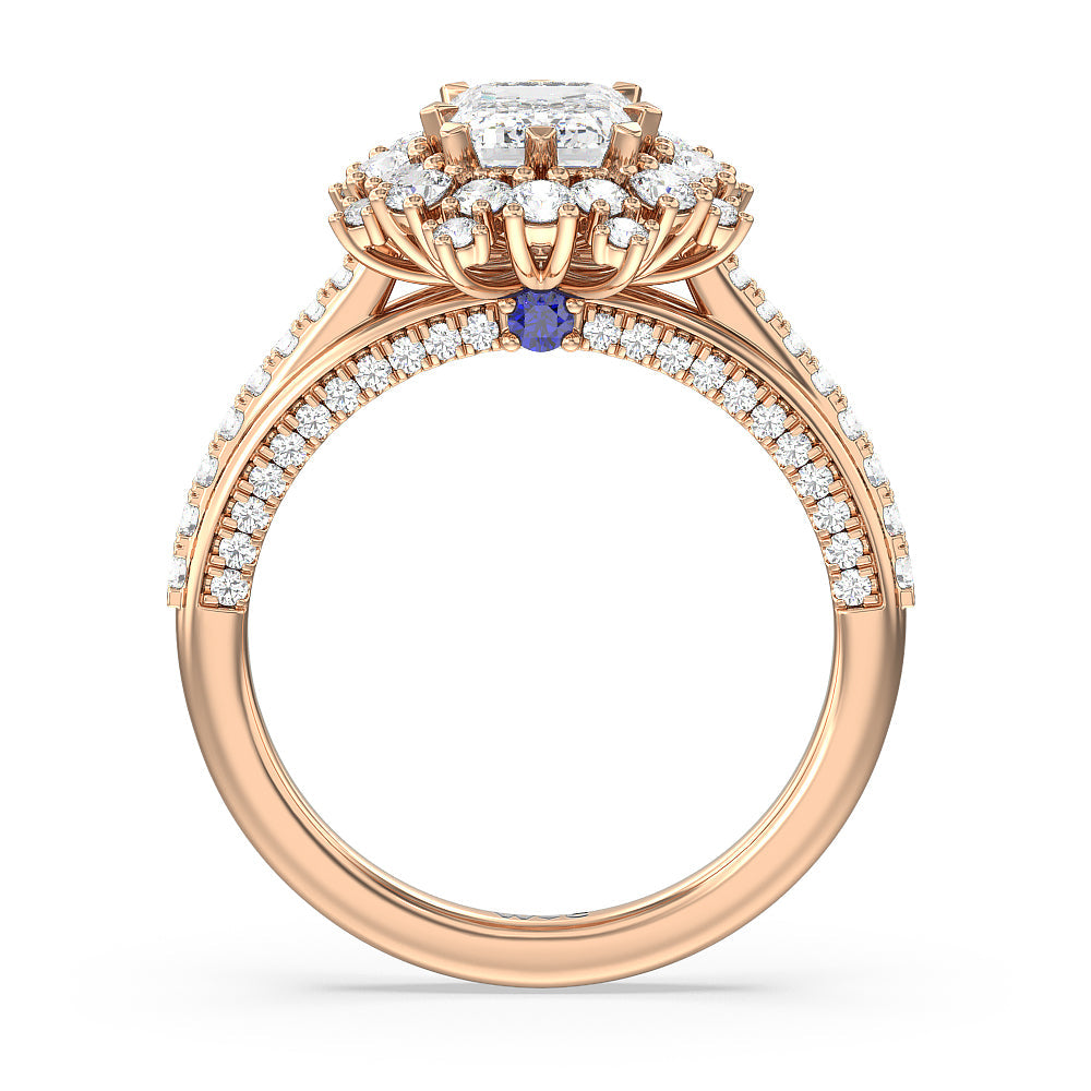 Emerald Cut Hydrangea Bloom Halo Engagement Ring with Lab Grown Diamond in 14KT Rose Gold view 2
