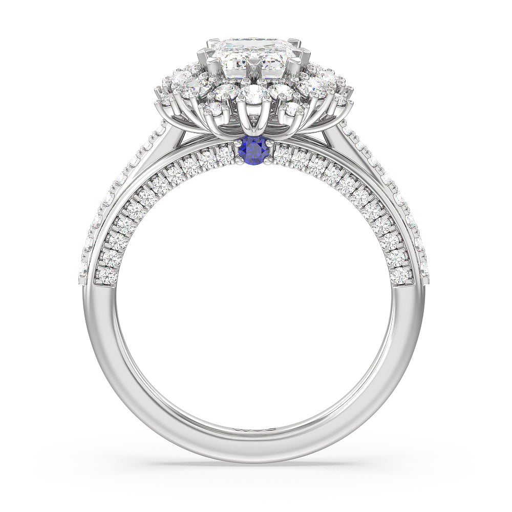 Emerald Cut Hydrangea Bloom Halo Engagement Ring with Lab Grown Diamond in 14KT Platinum view 2
