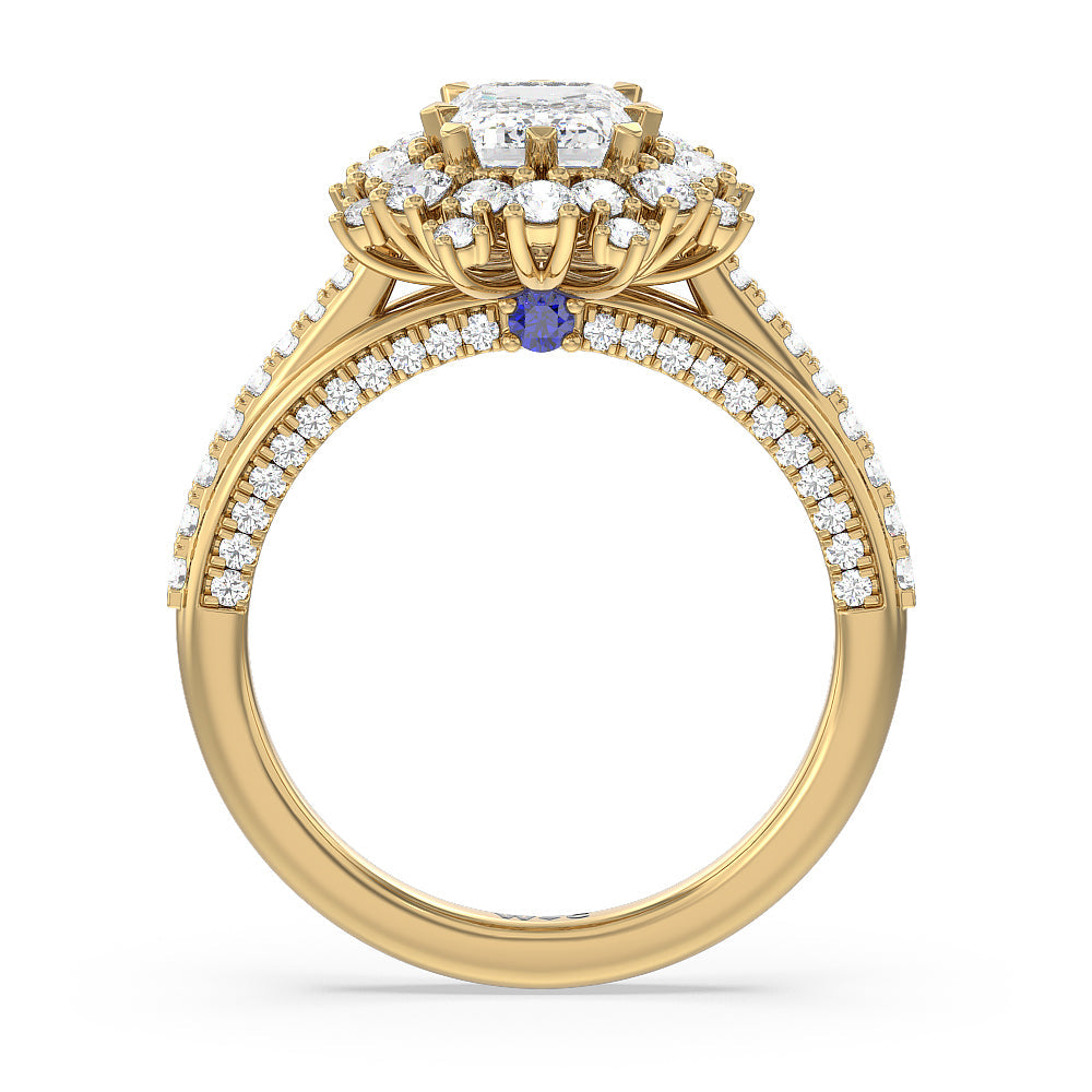 Emerald Cut Hydrangea Bloom Halo Engagement Ring with Lab Grown Diamond in 14KT Yellow Gold view 2
