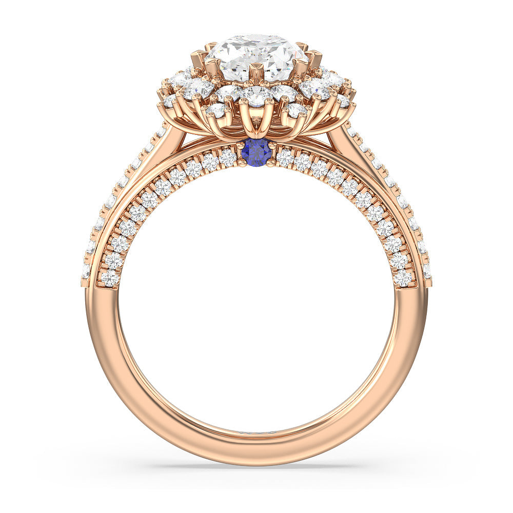 Oval Cut Hydrangea Bloom Halo Engagement Ring with Lab Grown Diamond in 14KT Rose Gold view 2
