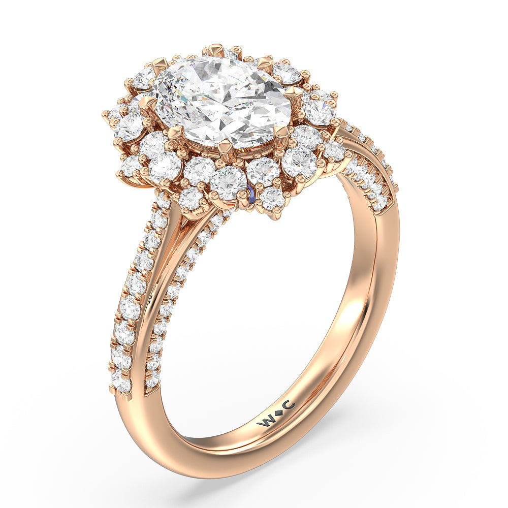 Oval Cut Hydrangea Bloom Halo Engagement Ring with Lab Grown Diamond in 14KT Rose Gold view 3
