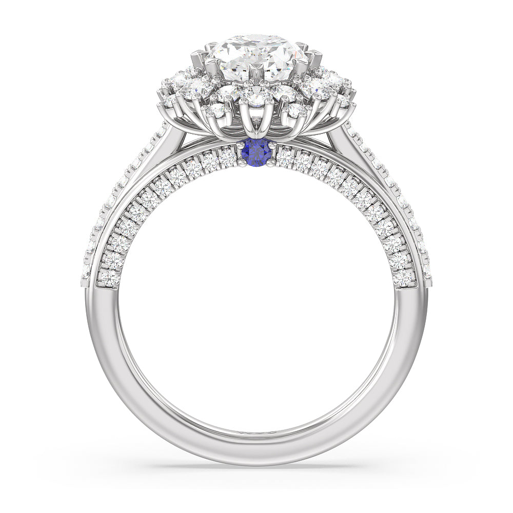 Oval Cut Hydrangea Bloom Halo Engagement Ring with Lab Grown Diamond in 14KT Platinum view 2
