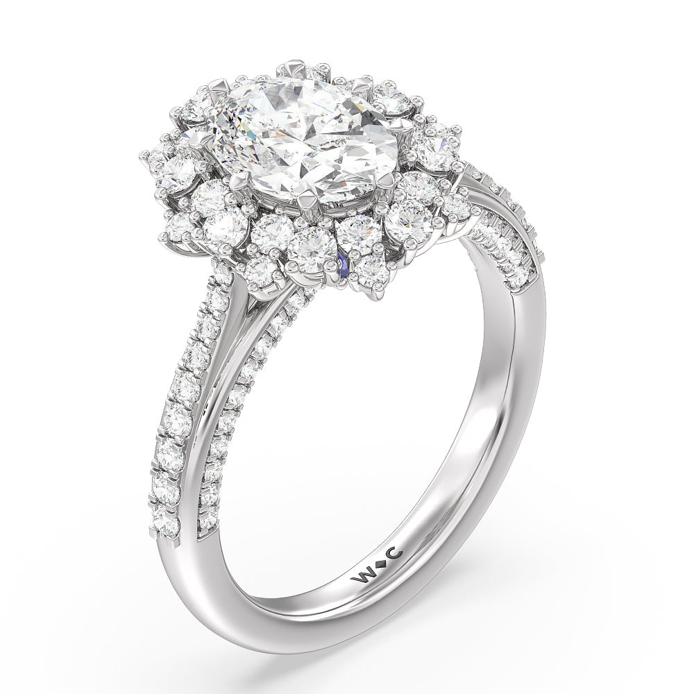 Oval Cut Hydrangea Bloom Halo Engagement Ring with Lab Grown Diamond in 14KT Platinum view 3
