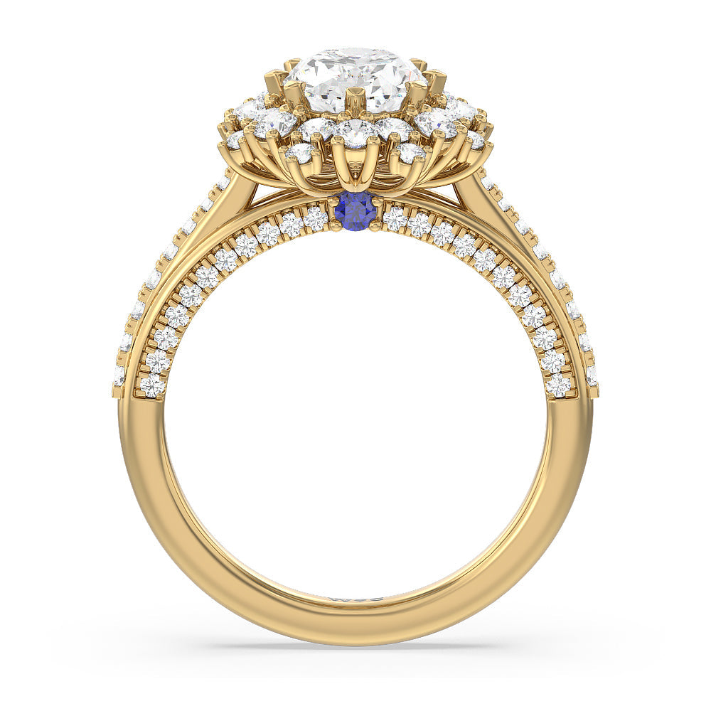 Oval Cut Hydrangea Bloom Halo Engagement Ring with Lab Grown Diamond in 14KT Yellow Gold view 2
