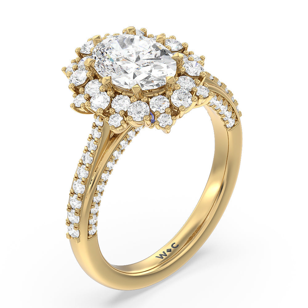 Oval Cut Hydrangea Bloom Halo Engagement Ring with Lab Grown Diamond in 14KT Yellow Gold view 3
