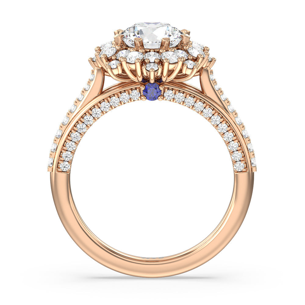 Round Cut Hydrangea Bloom Halo Engagement Ring with Lab Grown Diamond in 14KT Rose Gold view 2
