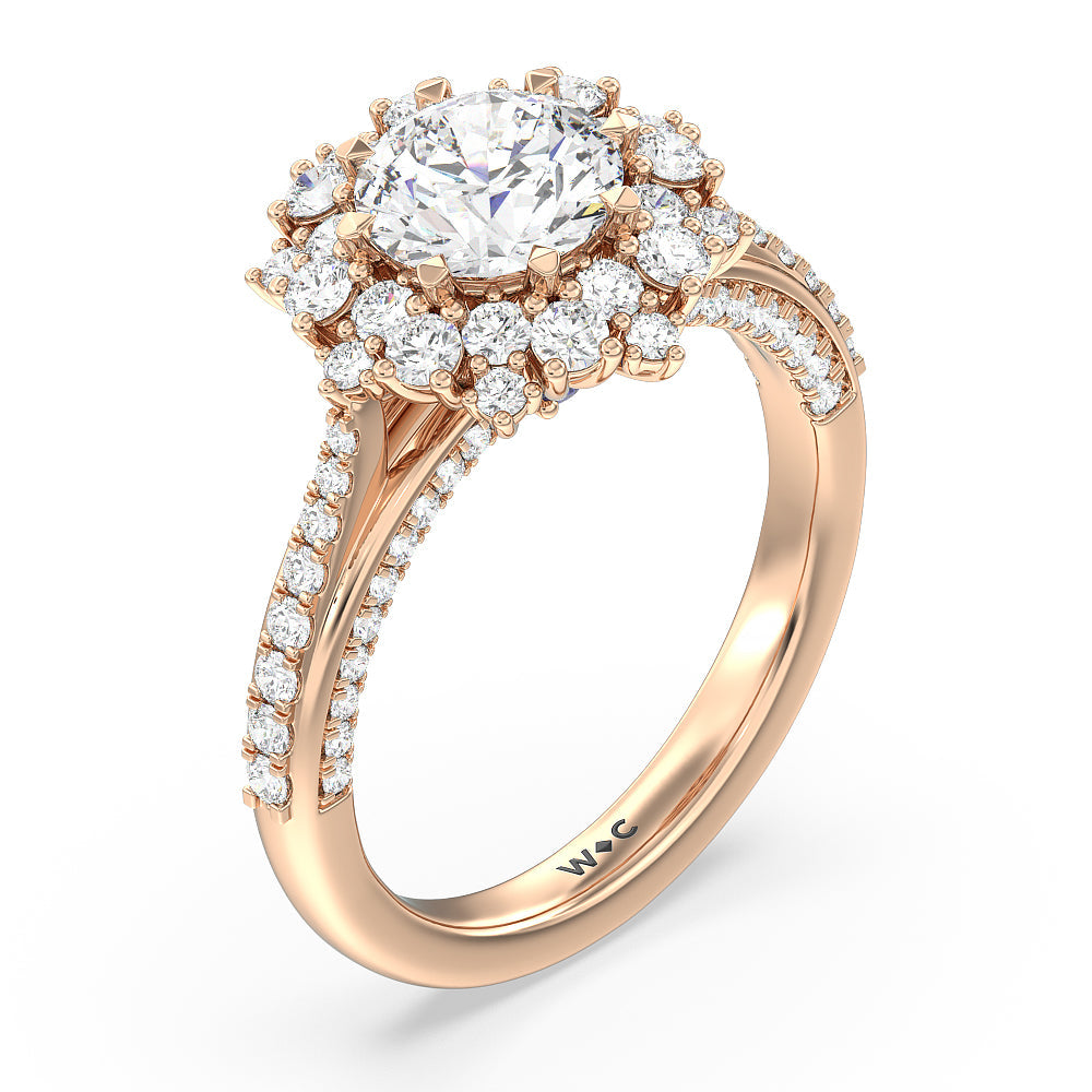 Round Cut Hydrangea Bloom Halo Engagement Ring with Lab Grown Diamond in 14KT Rose Gold view 3
