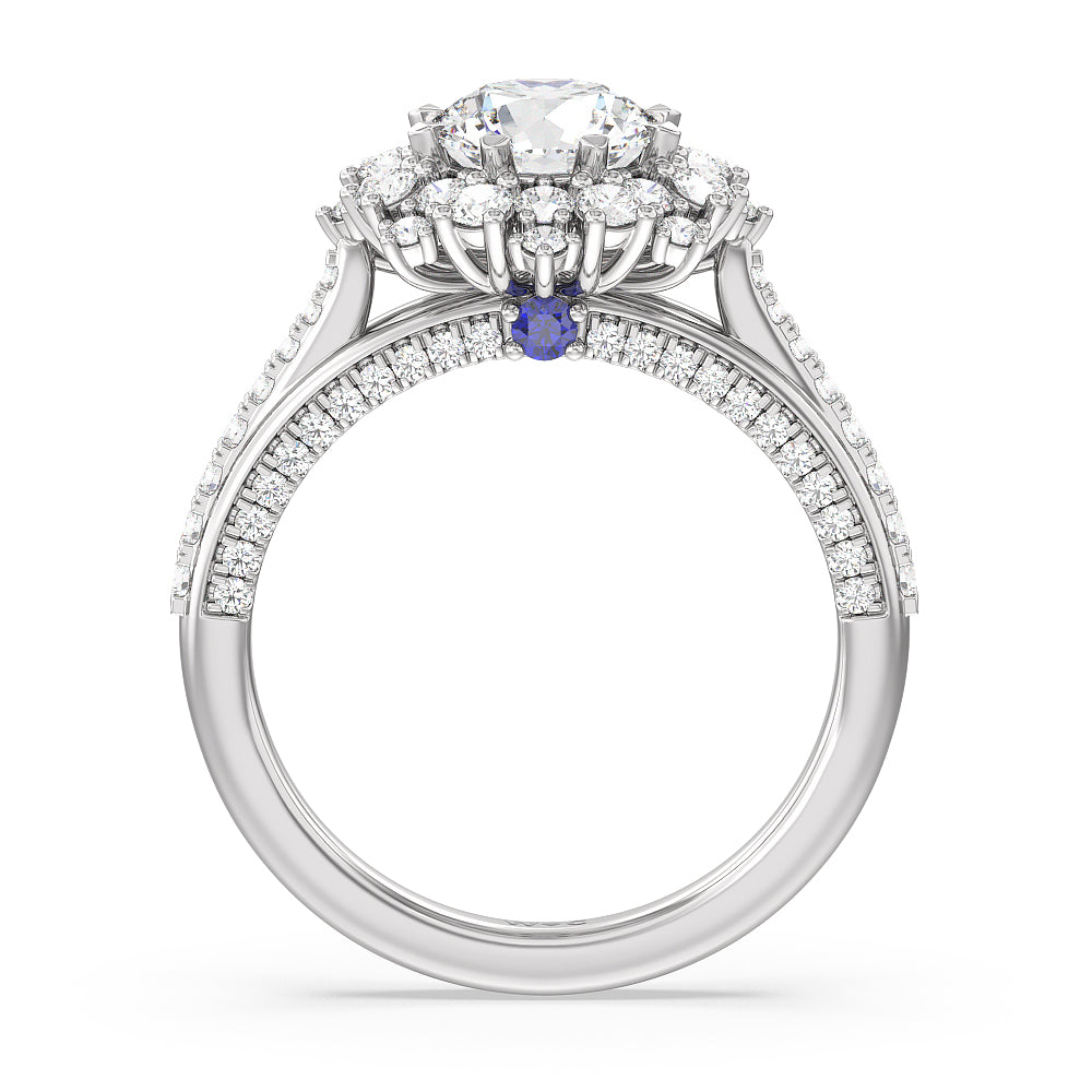 Round Cut Hydrangea Bloom Halo Engagement Ring with Lab Grown Diamond in 14KT Platinum view 2
