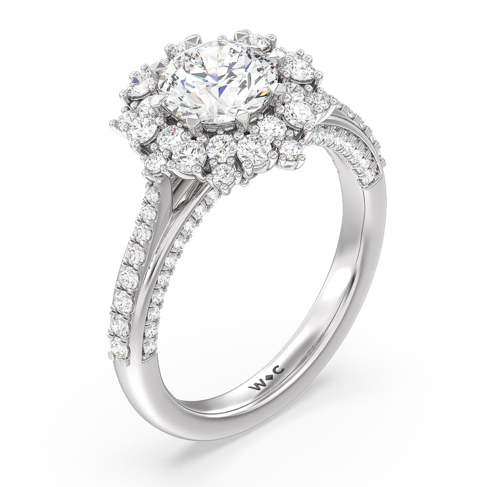 Round Cut Hydrangea Bloom Halo Engagement Ring with Lab Grown Diamond in 14KT Platinum view 3
