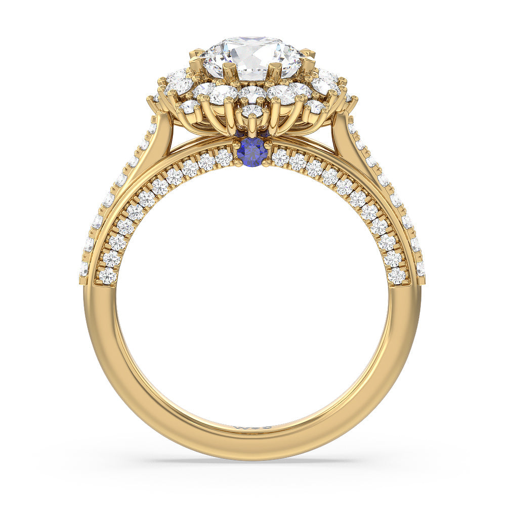 Round Cut Hydrangea Bloom Halo Engagement Ring with Lab Grown Diamond in 14KT Yellow Gold view 2
