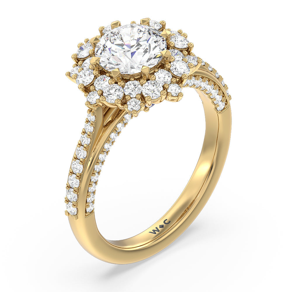 Round Cut Hydrangea Bloom Halo Engagement Ring with Lab Grown Diamond in 14KT Yellow Gold view 3
