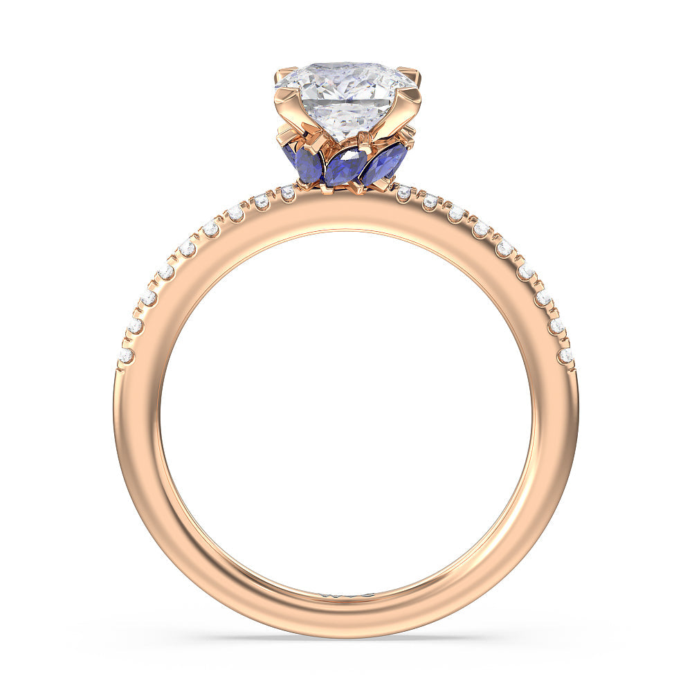 Periwinkle Under Halo Engagement Ring with Cushion Cut Diamond in 14KT Rose Gold view 2
