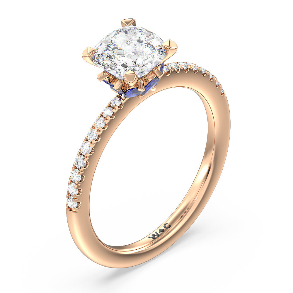 Periwinkle Under Halo Engagement Ring with Cushion Cut Diamond in 14KT Rose Gold view 3
