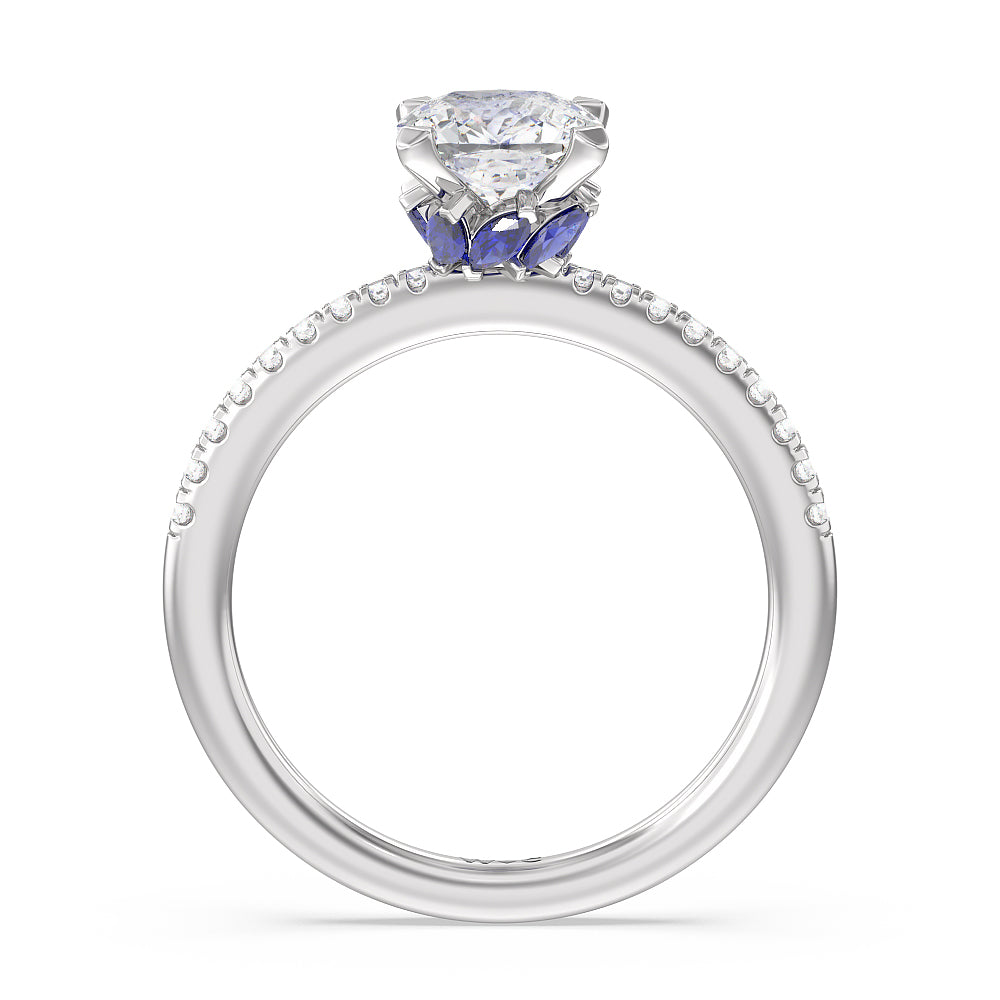 Periwinkle Under Halo Engagement Ring with Cushion Cut Diamond in 14KT Platinum view 2
