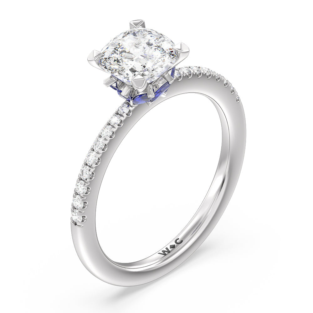Periwinkle Under Halo Engagement Ring with Cushion Cut Diamond in 14KT Platinum view 3
