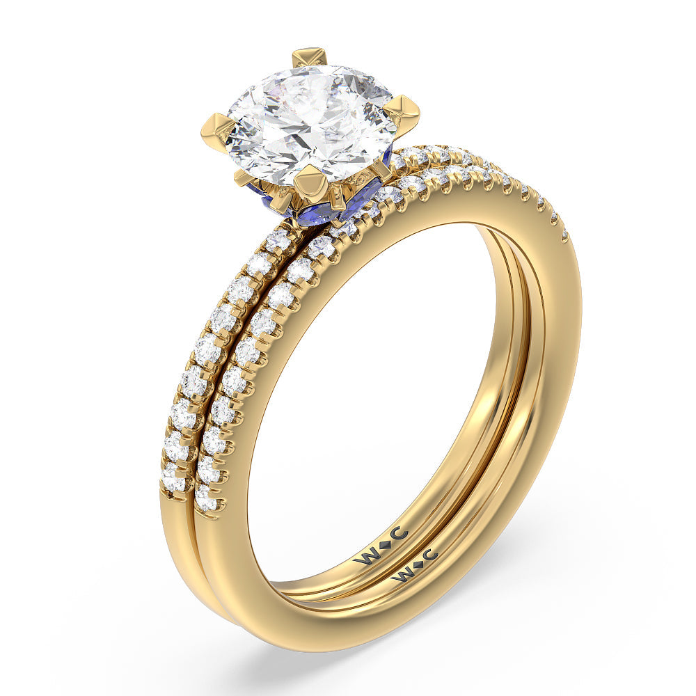 Periwinkle Under Halo Engagement Ring with Cushion Cut Diamond in 14KT Yellow Gold view 4
