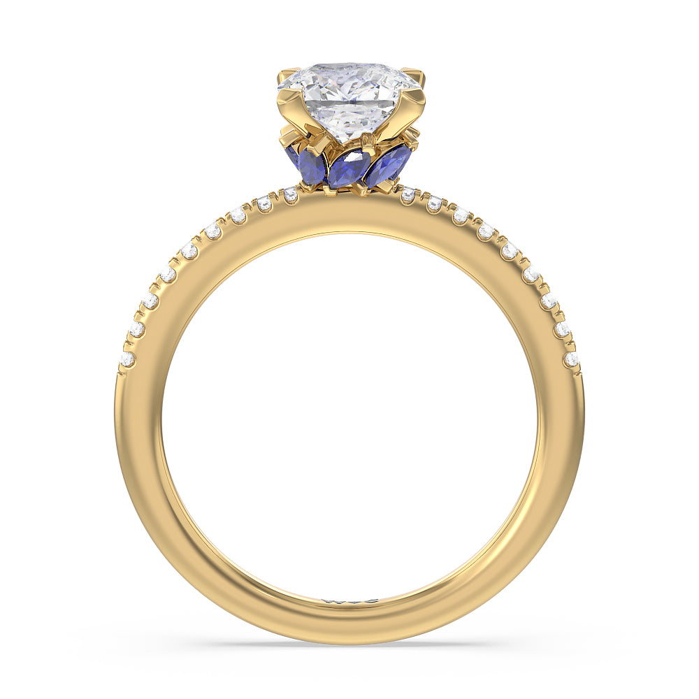 Periwinkle Under Halo Engagement Ring with Cushion Cut Diamond in 14KT Yellow Gold view 2
