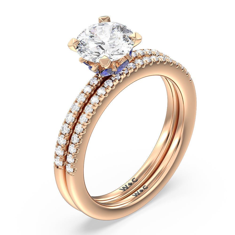 Periwinkle Under Halo Engagement Ring with Oval Cut Diamond in 14KT Rose Gold view 4

