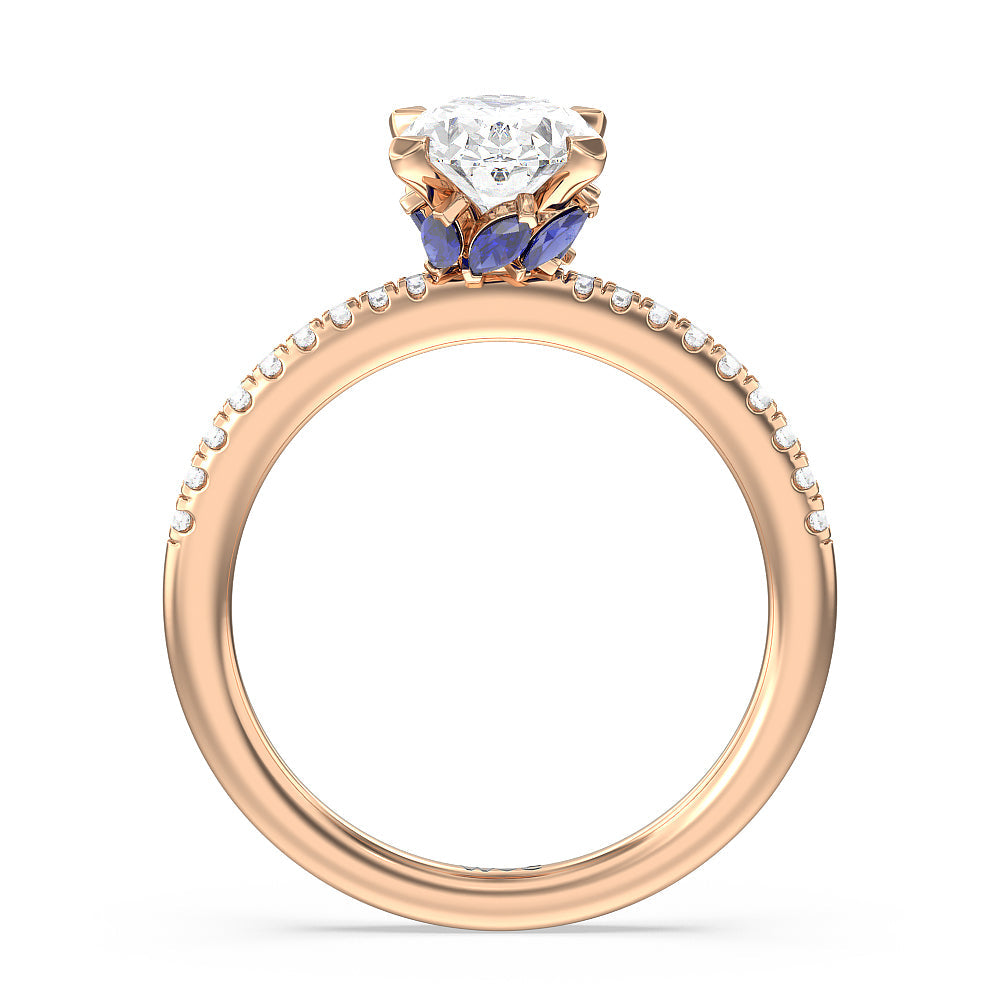 Periwinkle Under Halo Engagement Ring with Oval Cut Diamond in 14KT Rose Gold view 2
