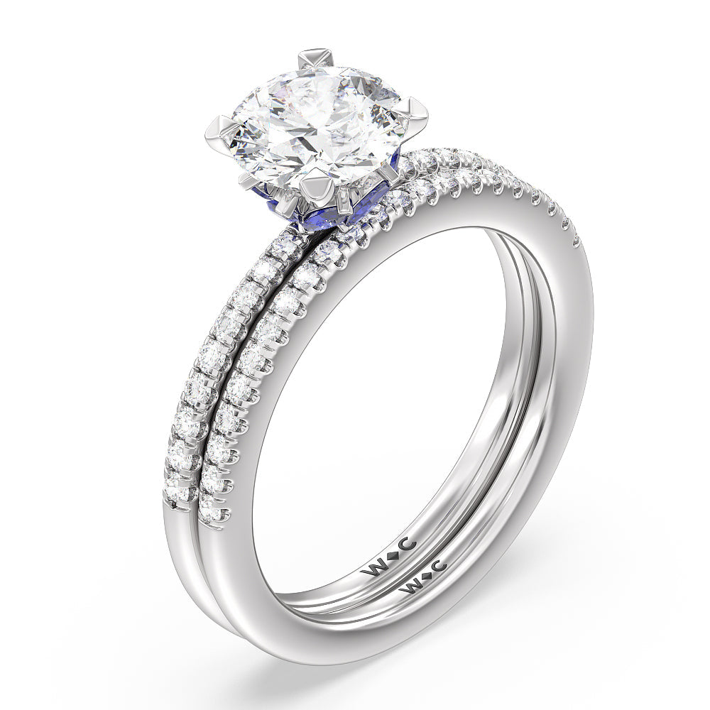 Periwinkle Under Halo Engagement Ring with Oval Cut Diamond in 14KT Platinum view 4
