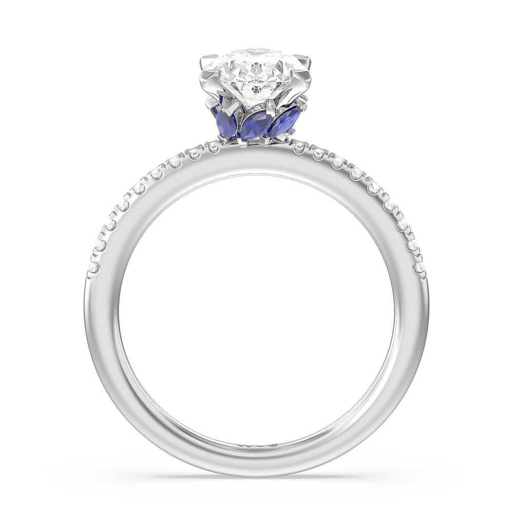 Periwinkle Under Halo Engagement Ring with Oval Cut Diamond in 14KT Platinum view 2
