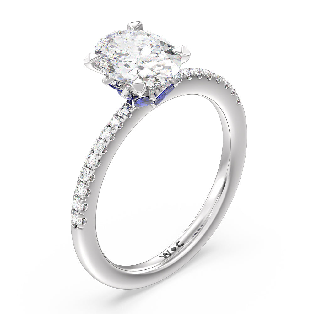 Periwinkle Under Halo Engagement Ring with Oval Cut Diamond in 14KT Platinum view 3
