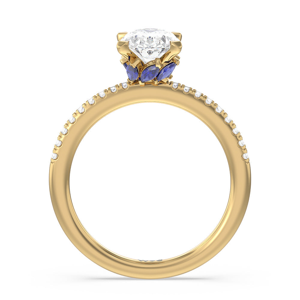 Periwinkle Under Halo Engagement Ring with Oval Cut Diamond in 14KT Yellow Gold view 2
