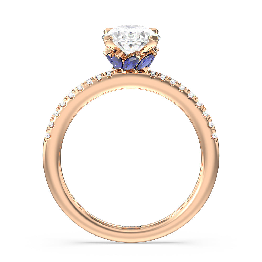 Periwinkle Under Halo Engagement Ring with Round Cut Diamond in 14KT Rose Gold view 2
