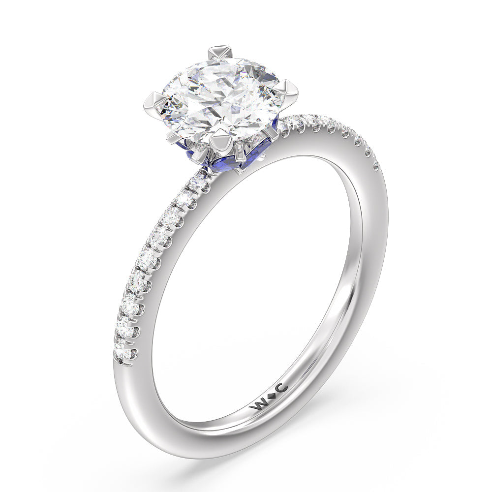 Periwinkle Under Halo Engagement Ring with Round Cut Diamond in 14KT Platinum view 3
