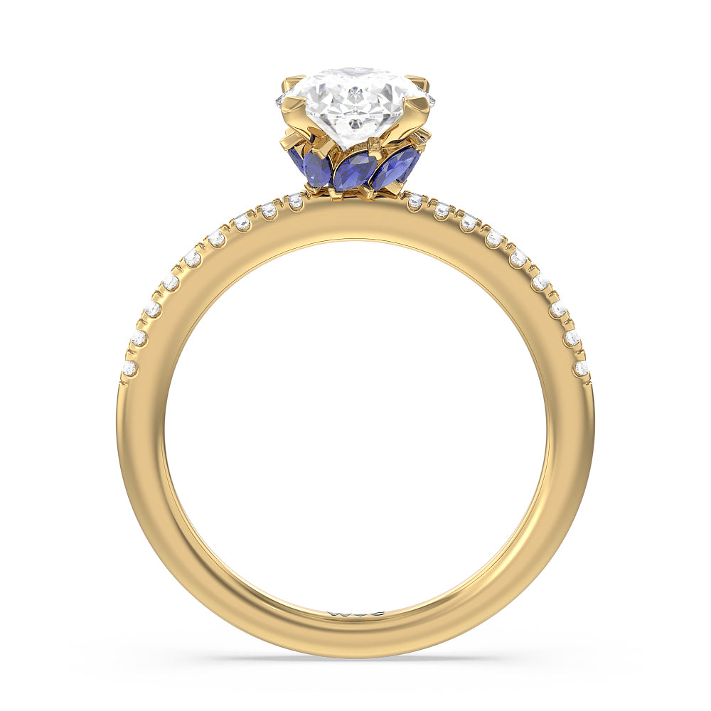 Periwinkle Under Halo Engagement Ring with Round Cut Diamond in 14KT Yellow Gold view 2
