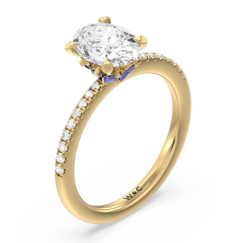 Periwinkle Under Halo Engagement Ring with Round Cut Diamond in 14KT Yellow Gold view 3

