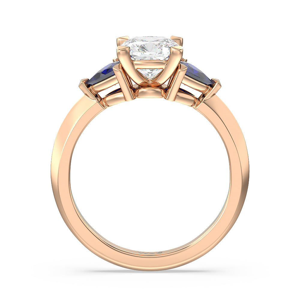 Cushion Cut Knife Edge Trillion Engagement Ring with Lab Grown Diamond in 14KT Rose Gold view 2
