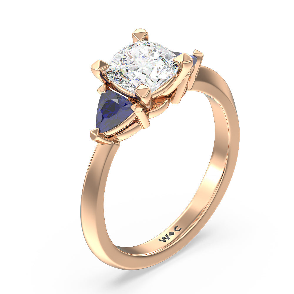 Cushion Cut Knife Edge Trillion Engagement Ring with Lab Grown Diamond in 14KT Rose Gold view 3
