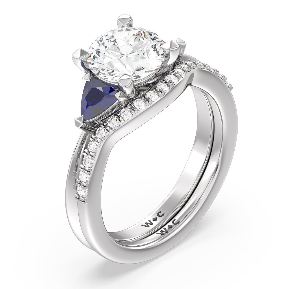 Cushion Cut Knife Edge Trillion Engagement Ring with Lab Grown Diamond in 14KT Platinum view 4
