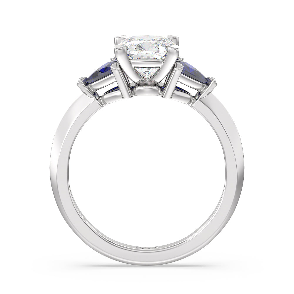 Cushion Cut Knife Edge Trillion Engagement Ring with Lab Grown Diamond in 14KT Platinum view 2
