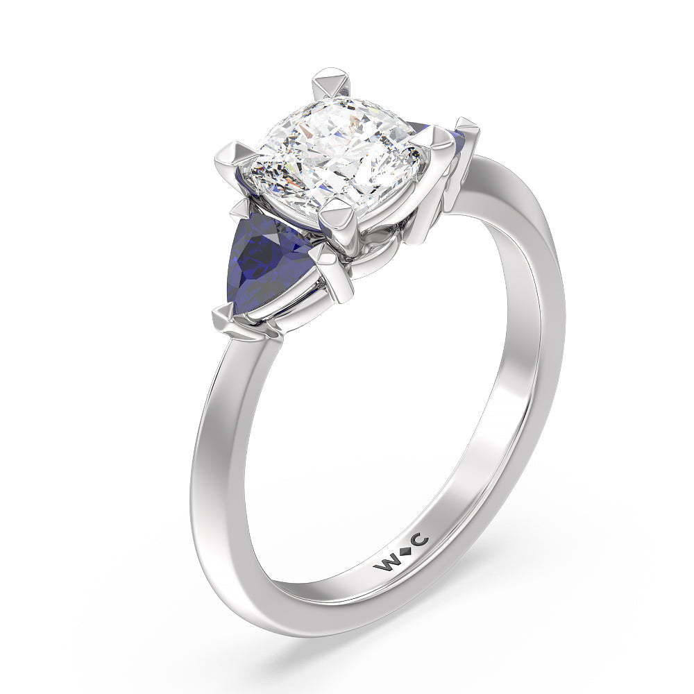 Cushion Cut Knife Edge Trillion Engagement Ring with Lab Grown Diamond in 14KT Platinum view 3
